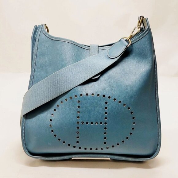 HERMES Clemence Evelyne GM Blue - Picture 1 of 11